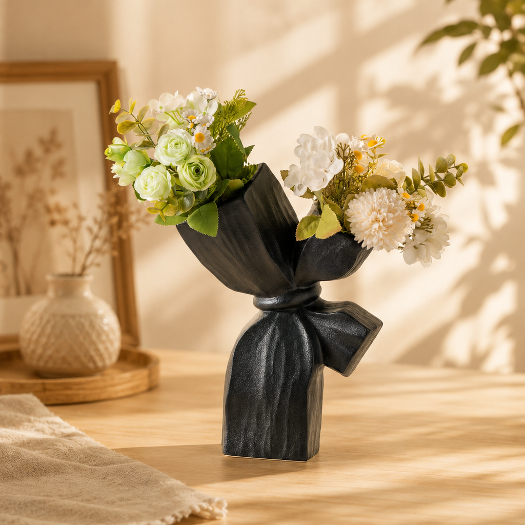 Modern Nordic Bow Knot Ceramic Vase Set – Decorative Flower Vase for Home Décor, Living Room, Dining Table & Office Decoration